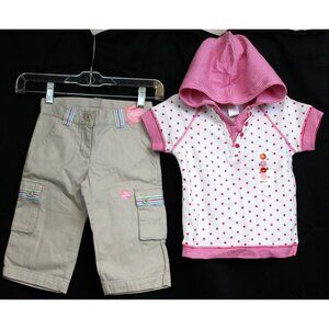 NEW 2008 Gymboree Tennis Match 2pc sz 4 Khaki Capris Hooded Shirt Dots Spring